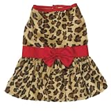 Safari Dog Dress - Leopard Print with Red Satin Accents at THE REGAL DOG - Size M Medium