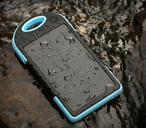 Portable Eco-friendly Solar Charger by E*Star Goods 12000 mAh solar power bank w/hidden dual USB/micro charging ports, fit for charging multiple devices (Light Blue)
