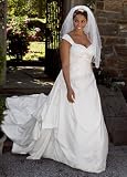David's Bridal Wedding Dress: Satin Ball Gown with Pleated Bodice and Pick Ups Style 9WG3076