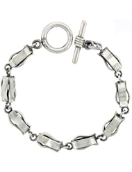 Sterling Silver Curvy Long Box Chain Link Bracelet Toggle Clasp Handmade 3/8 inch wide, sizes 8, 8.5 & 9 inch