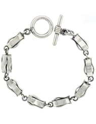 Sterling Silver Curvy Long Box Chain Link Bracelet Toggle Clasp Handmade 3/8 inch wide, sizes 8, 8.5 & 9 inch