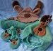 Baby Boy, Green Reindeer Dog Hooded Blanket, Mittens and Hat, Great for Halloween Costume