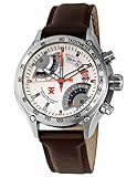 TX Men's T3C180 650 Flyback Chrono Dual Time Silver Dial Stainless Steel Brown Leather Band Watch