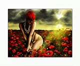 Zoom Produkt-Bild: Im Angebot ! Bild auf Leinwand - modern Art Design (Woman_on_flower_fields-60x80cm) Kunstdruck auf Rahmen mit Bilder Motiv (Frau rote Haare sexy Blumenfeld Sonnenstrahl) . Schn&auml;ppchen, ideal als Geschenk f&uuml;r Familie & Freunde. Sch&ouml;ner wohnen mit Foto als BilBilder im Bild Online Shop.d - Picture at Home. 100% Made in Germany - Qualit&auml;t aus Deutschland. Weitere sch&ouml;ne Foto(murale moderna canvas picture arts print image l&agrave;mina moderno)