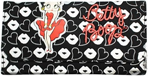 Betty Boop Black and Gray Hearts and Kisses Extra Long Tri-fold Wallet