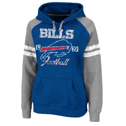 NFL Women's Buffalo Bills Long Sleeve Raglan Pullover Fleece Heather Hood (Stadium Blue/Gray, X-Large)