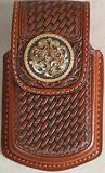 Leather Basket Weave Cell Phone Case with Gold Concho