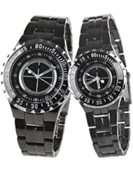 Orient Idea Ori-0331E Pair of Stainless Steel His & Her Quartz Wrist Watches with Chain Band + Rhinestones for Couple Lovers