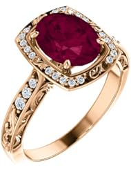 14K Rose Gold 9.00x7.00mm Oval Cut Rhodolite Garnet and Diamond Ring -- LIFETIME WARRANTY