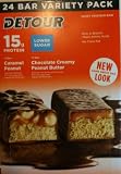 Detour Bar Low Sugar Whey Protein Bars, 24-1.5oz Bars. 12 Caramel Nut Flavor, 12 Chocolate Creamy Peanut Butter