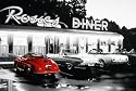 Poster Rosie's Diner 50 Jahre amerikanisches Restaurant Retro Schwarz-Weiss Straßenkreuzer - Maxiposter - Größe 91,5 x 61 cm