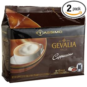 Gevalia Cappuccino (8 Servings), 16-Count T-Discs for Tassimo Coffeemakers (Pack of 2)