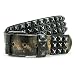 SNAP ON LEATHER BELT Three Row Studded Metal Punk Rock Star Distressed Vintage Black
