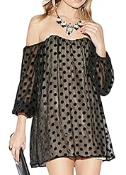 Sexy Strapless Polka Dot Print Pleated Polyester Off the Shoulder Above the Knee  Dress