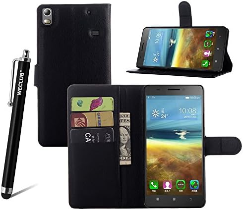 LENOVO K3 NOTE Leather Cover,Weclub Elegant Slim Flip Leather [stand function] Protective Case Cover For Lenovo K3 Note K50 One Pack [1Case + 1Stylus] [Built-in Card Slots] [Cash Compartment]- Black