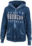 NFL Womens Denver Broncos Sport Princess II Washed Athletic Navy Heather Long Sleeve Full Zip Hood Brnout Fleece
