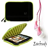 Black with Green Trim Smart Aero Protection Design Slim Soft Suede Cover Carrying Sleeve Case with Extra Accessory Back Pocket For Pandigital Novel 7 inch eReader Tablet + Includes 4-inch ebigvalue Determination Hand Strap + Includes a Crystal Clear High Quality HD Noise Filter Ear buds Earphones Headphones ( 3.5mm Jack )