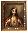 Sacred Heart of Jesus in Wood Frame with Golden Trim, 11.25" x 13.25" - MADE IN ITALY