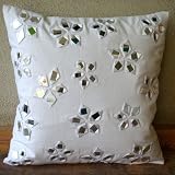 Floral Lake - Decorative Pillow Covers - White Cotton Canvas Pillow Cover with Mirror Embroidery