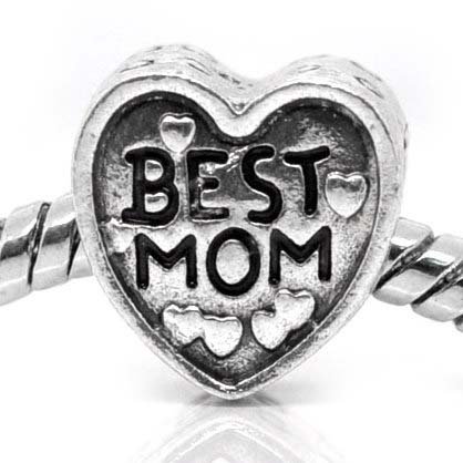 " Love Best MOM Heart " Antiqued Silver Bead Charm Spacer Pandora Troll Chamilia Biagi Bead Compatible
