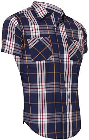 Genius Club Mens Quality Plaid Short Sleeve Casual Button Down Dress Shirt