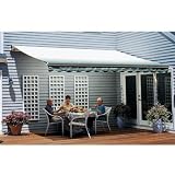 Sunsetter Pro Motorized Awning (11 Ft / Green Stripe) With Traditional Laminated Fabric With Right Mounted Motor And Wall Bracket