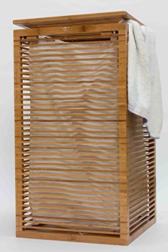 InThiSPACE - No Assembly! Loft Open Slats Bamboo Hamper + lid with removable canvas liner