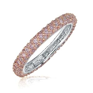 Sterling Silver Ring 3-Row Pink Cubic Zirconia CZ Eternity Band Ring - Ideal Gift For Mother Day, Anniversary, Engagement, Wedding, Birthday, For Her