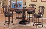 5pc Cherry Finish Wood Round Counter Height Dining Table & 4 Bar Stool Set