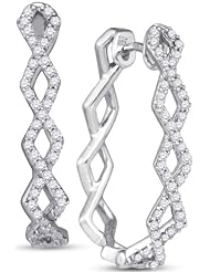 10K White Gold Round Brilliant Cut Diamond - Huggies Channel Set Round Circle Hoop Earrings - (.49 cttw.)