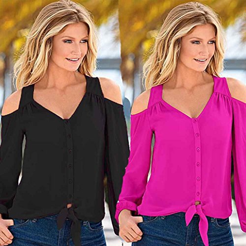 Sunward(TM) Women Fashion Deep V Collar Strapless Chiffon Long Sleeve Shirt