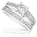 Jewelry : 4/5ctw Princess & Round Diamond Wedding Ring Set in 14k White Gold (HI/SI2-I1)