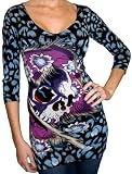 51essAedieL. SL160  ED HARDY Christian Audigier Cheetah Ghost Womens Platinum Knit V Neck Shirt Sweater