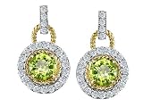 1.50 cttw 925 Two Tone Sterling Silver and Genuine Round Peridot Earrings