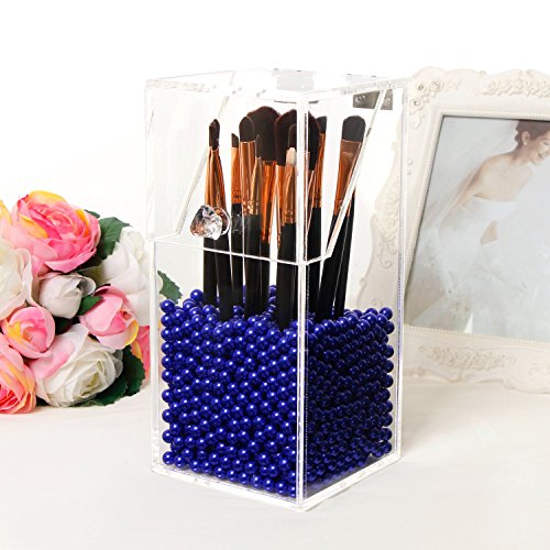 Putwo Premium Quality Brush Holder With Free Blue Pearls 5MM Acrylic Makeup Organizer Case Box