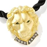 24K Gold Garnet & Diamond Lion Head Pendant w/ Cord