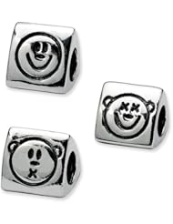 Three Wise Monkeys, 3-Sided Charm in Silver for 3mm Charm Bracelets