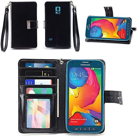 IZENGATE Samsung Galaxy S5 SPORT (SM-G860P) Wallet Case - Executive Premium PU Leather Flip Cover Folio with Stand (Black)