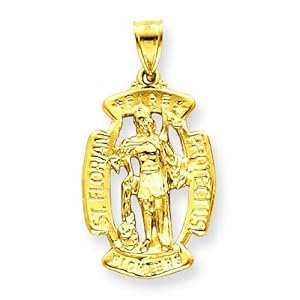 14K Yellow Gold Saint Florian Pendant Charm Jewelry