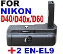 EN-EL9 Compatible Battery Grip for Nikon D40 / D40X / D60 / D3000 Digital SLR Cameras + 2 EN-EL9 Batteries