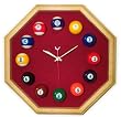 13in Octagon Billiard Clock Oak & Burgandy Mali Felt