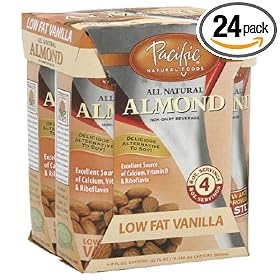 Pacific Natural Foods Organic Almond Non-Dairy Beverage, Low Fat Vanilla, 8-Ounce Pouches (Pack of 24)