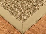 "Rodeo" Seagrass Natural Fiber Rug (Basketweave Design) 9' x 12' - Sage/Khaki Cotton Binding, Non Slip Latex Backing