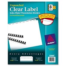 Avery Index Maker Unpunched Clear Label Dividers for Bound Documents, 8-Tab, White, 25 Sets (11444)