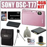 cheap Sony Cybershot DSC-T77 10MP Digital Camera (Pink) + 4GB Deluxe Accessory Kit