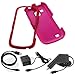 GTMax Hot Pink Hard Rubber Snap On Crystal Cover Case + Car Charger + Home Travel Charger + Sync USB Data Cable for Verizon Samsung Continuum i400 CDMA Android Phone