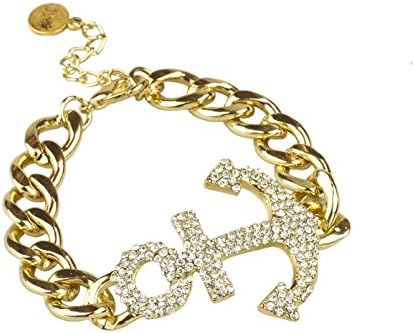John Wind Gold Plated Pave Crystal Anchor Bracelet, 7.75-9.75"