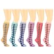 6 Pairs Sexy School Girls Long Tartan Plaid Knee High Tube Socks Cotton Set