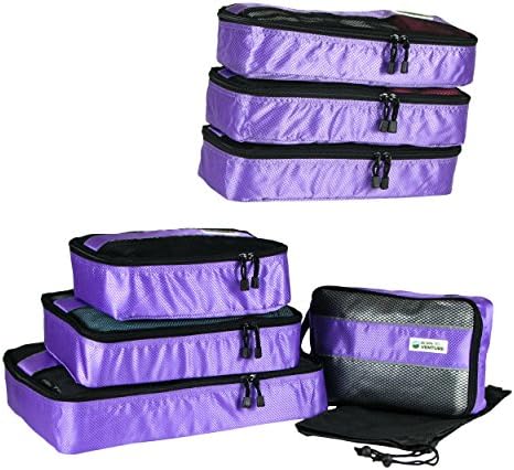 Born to Venture Purple Travel Packing Cubes and Women's Shoe Bag 7-Pc Value Set with Free Shoe Sleeves