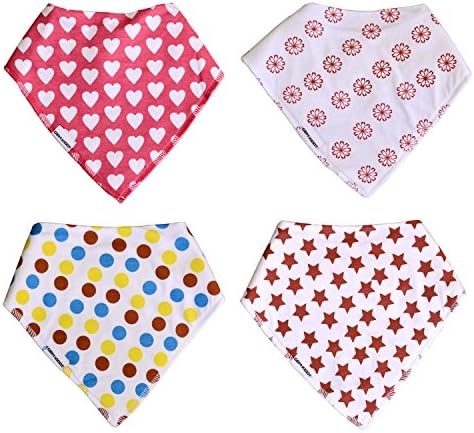 Bandana Drool Bibs with Snaps for Girls | 4-Pack Unique Gift by Gem Kiddy